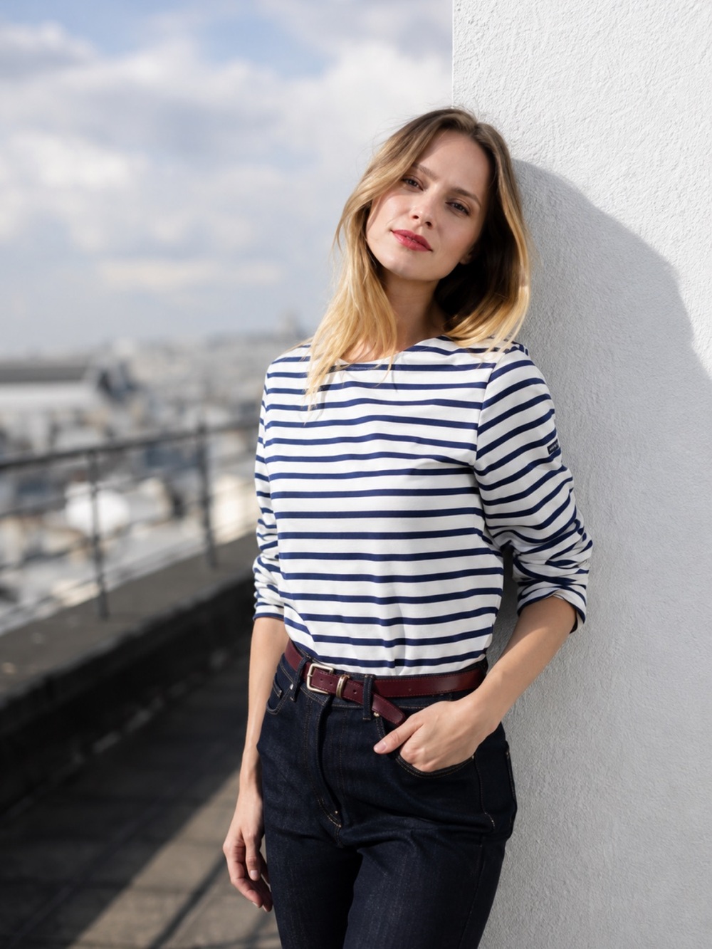 NWT! Saint James Minquiers Modern Breton Stripe Shirt Navy/White Large - Picture 3 of 10